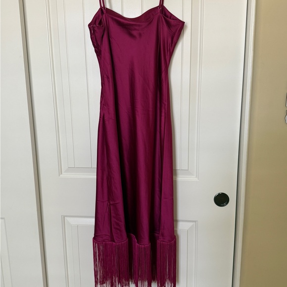 NWT - VICI  Gilli Satin Fringe Trim Midi Dress - Picture 8 of 10